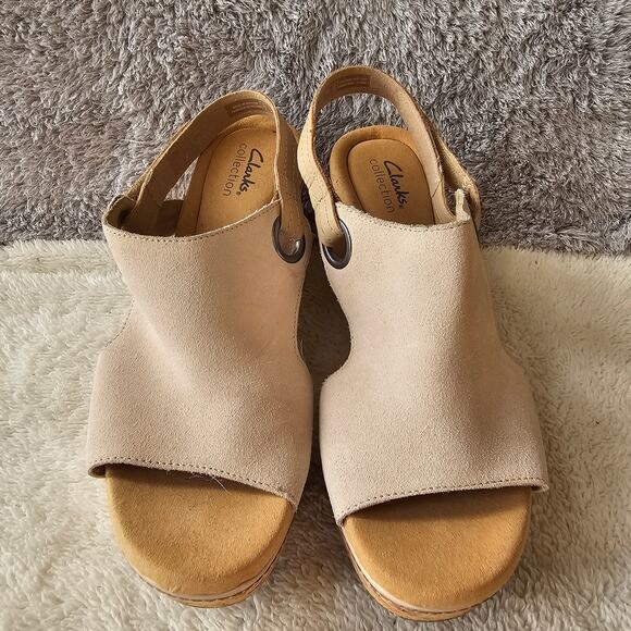 Clarks Women's Giselle Sea Suede Slingback Platform Wedge Sandals Size 11M Beige - Picture 3 of 6